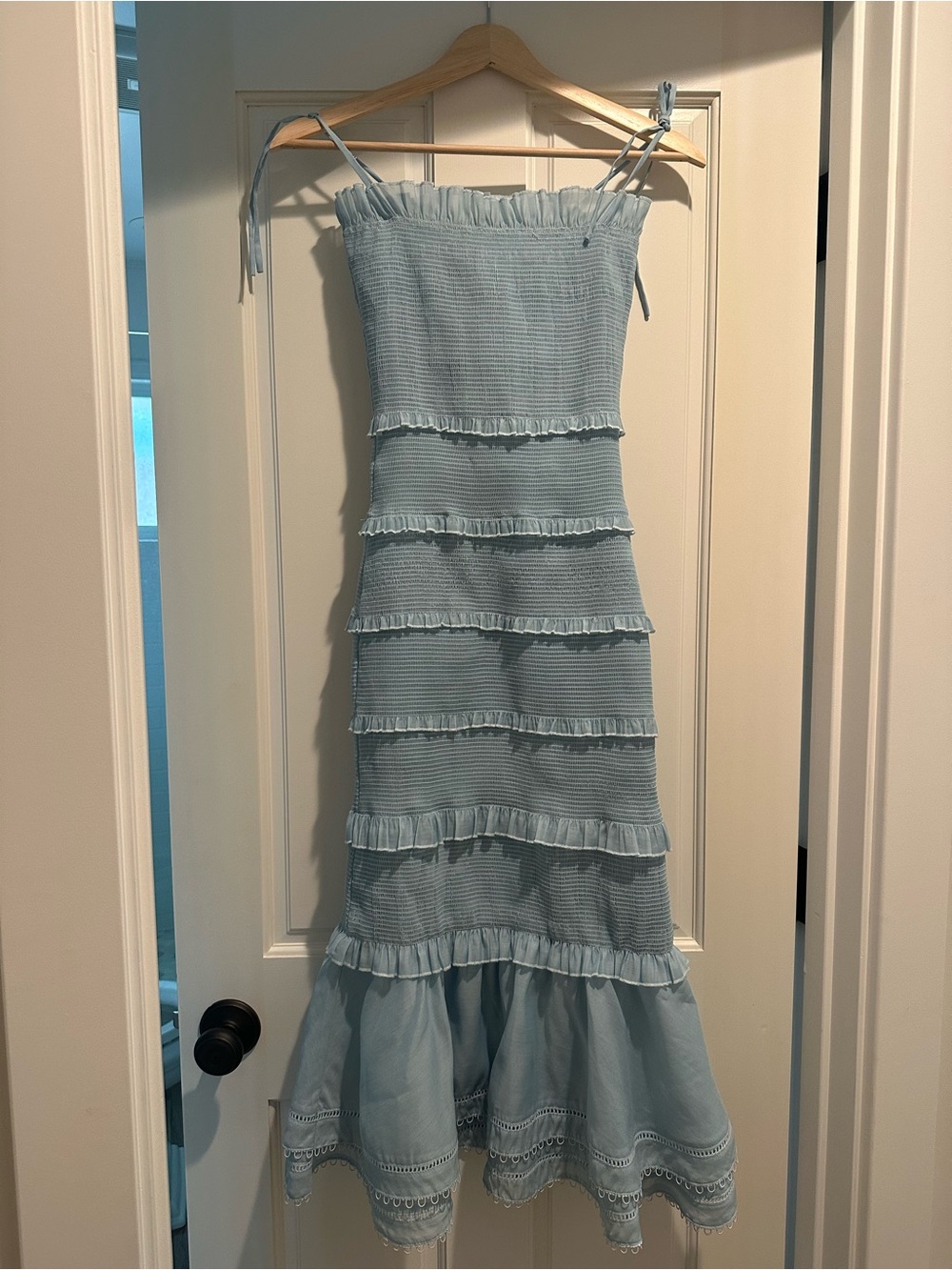 V. Chapman Light Blue Ruffle-Tier Maxi Dress with Tie Straps - Picture 2 of 3